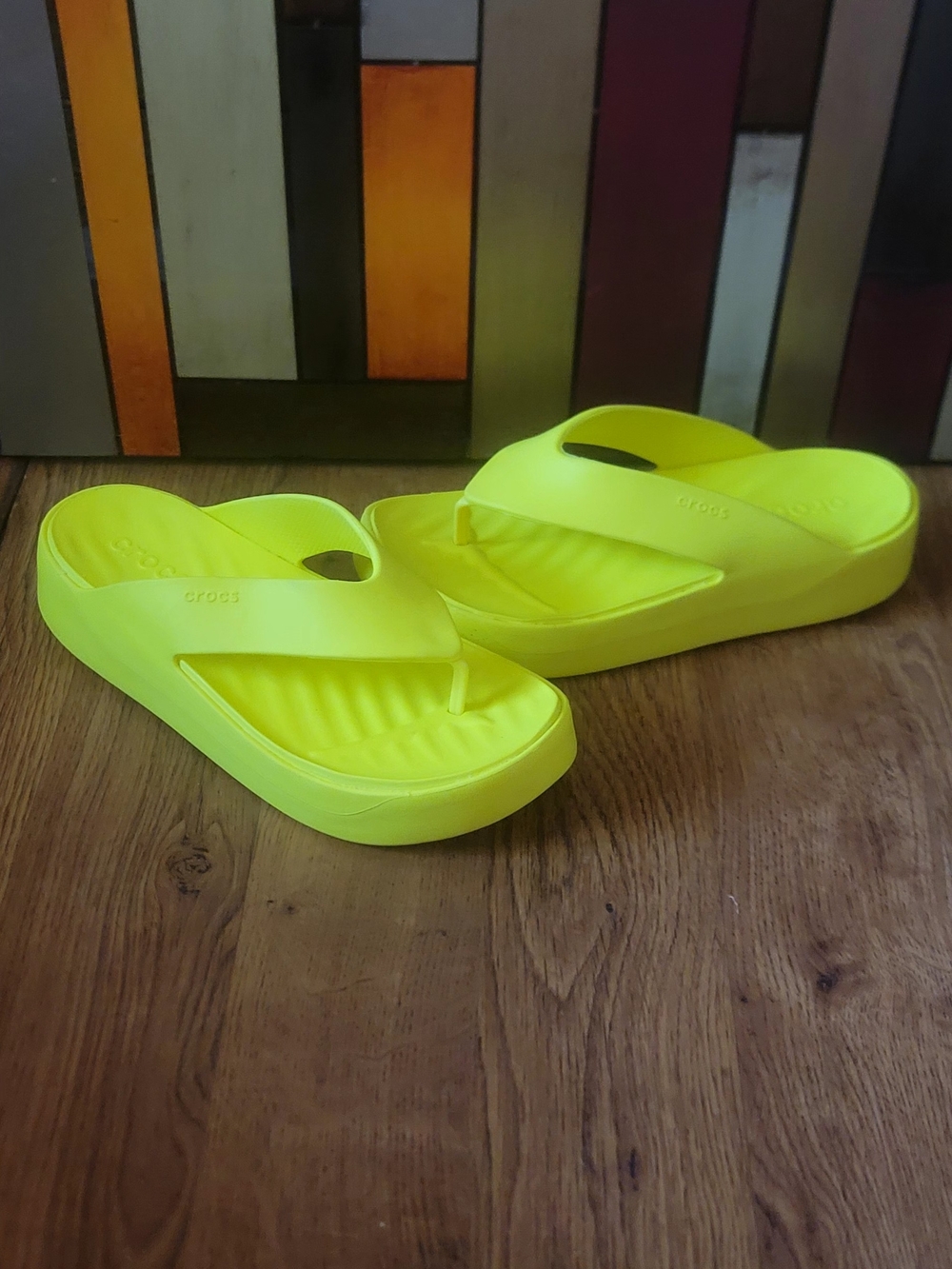 Crocs Women’s Platform Flip Sandals in Neon Yellow